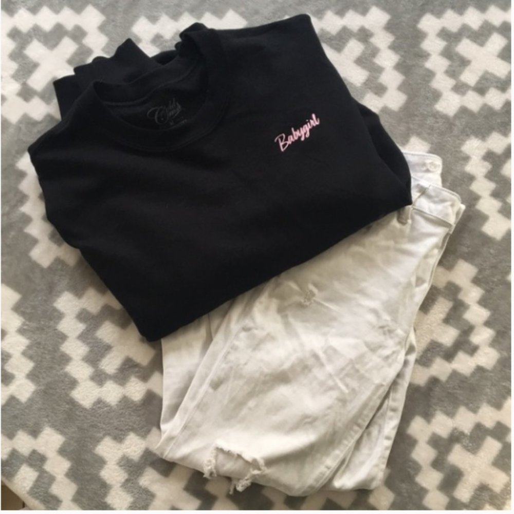 Soft black “Babygirl” embroidered pullover